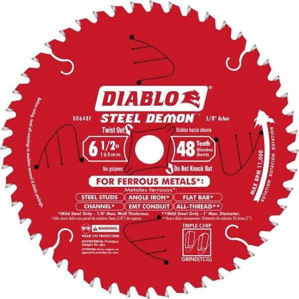 Freud - 6-1/2" Diam, 5/8" Arbor Hole Diam, 48 Tooth Wet & Dry Cut Saw Blade - Carbide-Tipped, Burr-Free Action, Standard Round Arbor - Caliber Tooling