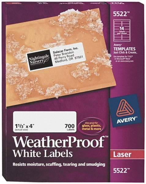 AVERY - 4" Long, White Polyester Shipping Label - For Laser Printers - Caliber Tooling