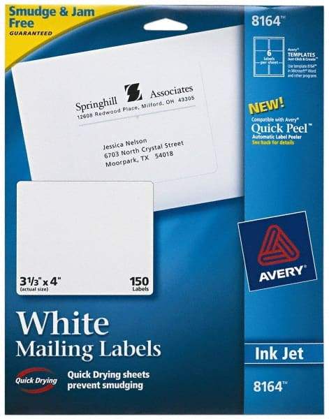 AVERY - 4" Long, White Shipping Label - For Inkjet Printers - Caliber Tooling