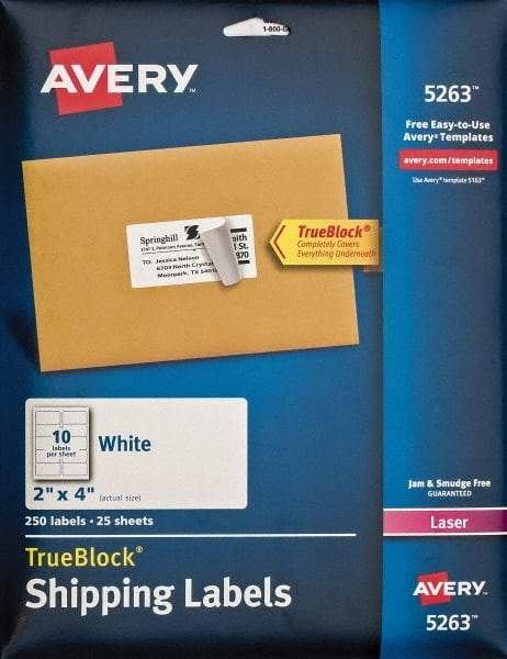 AVERY - 2" Wide x 4" Long, White Paper Shipping Label - For Laser Printers - Caliber Tooling