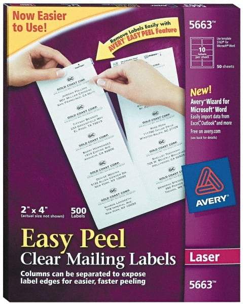 AVERY - 2" Wide x 4" Long, Clear Shipping Label - For Laser Printers - Caliber Tooling