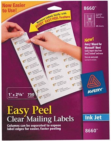 AVERY - 1" Wide x 2-5/8" Long, Clear Shipping Label - For Inkjet Printers - Caliber Tooling