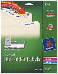 AVERY - 0.6" Wide x 3-7/16" Long, White/Blue/Green/Red/Yellow Paper File Folder Label - For Laser/Inkjet Printers - Caliber Tooling