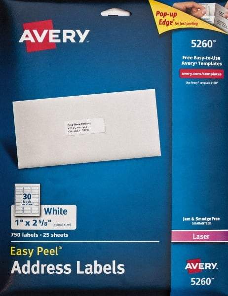 AVERY - 1" Wide x 2-5/8" Long, White Paper Shipping Label - For Laser Printers - Caliber Tooling