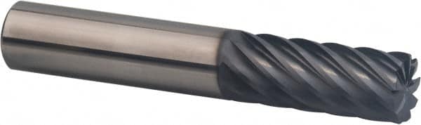 SGS - 1/2", 9 Flute, Single End, Solid Carbide, 0.09" Corner Radius End Mill - 3" OAL, 35° Helix, Right Hand Flute, 1-1/4" LOC, Right Hand Cut - Caliber Tooling