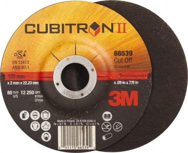 3M - 36 Grit, 5" Wheel Diam, 7/8" Arbor Hole, Type 27 Depressed Center Wheel - Ceramic, Resinoid Bond, S Hardness, 12,250 Max RPM - Caliber Tooling