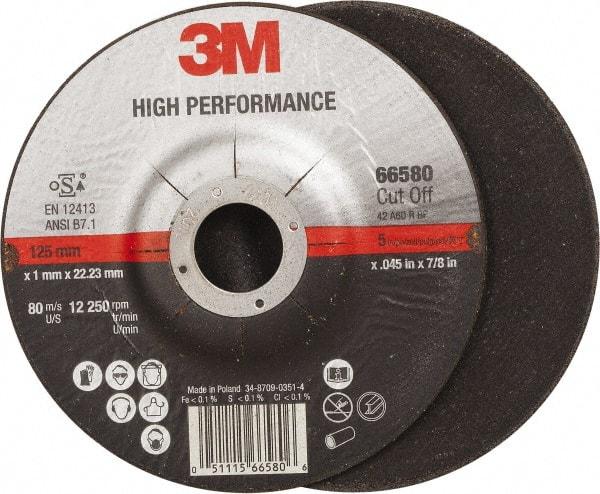 3M - 36 Grit, 5" Wheel Diam, 7/8" Arbor Hole, Type 27 Depressed Center Wheel - Ceramic, Resinoid Bond, R Hardness, 12,250 Max RPM - Caliber Tooling