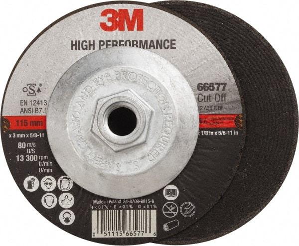 3M - 60 Grit, 4-1/2" Wheel Diam, 1/8" Wheel Thickness, Type 27 Depressed Center Wheel - Ceramic, Resinoid Bond, R Hardness, 13,300 Max RPM - Caliber Tooling