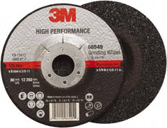 3M - 36 Grit, 5" Wheel Diam, 1/4" Wheel Thickness, Type 27 Depressed Center Wheel - Ceramic, Resinoid Bond, 12,250 Max RPM, Compatible with Angle Grinder - Caliber Tooling