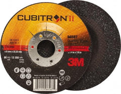 3M - 36 Grit, 4-1/2" Wheel Diam, 1/4" Wheel Thickness, 7/8" Arbor Hole, Type 27 Depressed Center Wheel - Ceramic, Resinoid Bond, 13,300 Max RPM, Compatible with Angle Grinder - Caliber Tooling