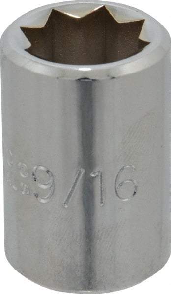 Proto - 9/16", 1/2" Drive, Standard Hand Socket - 8 Points, 1-1/2" OAL, Alloy Steel, Chrome Finish - Caliber Tooling