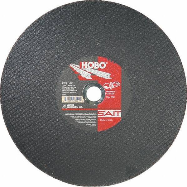 Sait - 16" Aluminum Oxide Cutoff Wheel - 1/8" Thick, 1" Arbor, 4,800 Max RPM, Use with Portable Tools - Caliber Tooling