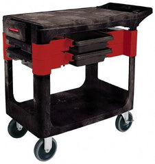 Rubbermaid - 350 Lb Capacity, 2 Shelf Trade Cart - 19" Wide x 38" Deep x 33-3/8" High, Polypropylene, Black/Red - Caliber Tooling