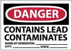 NMC - "Danger - Contains Lead Contaminates - Name of Generator:___ City:___ State:___", 3" Long x 5" Wide, Paper Safety Sign - Rectangle, Use for Hazardous Materials - Caliber Tooling