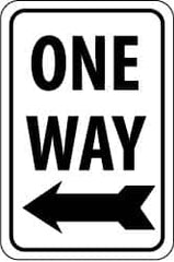 NMC - "One Way", "Left Arrow", 12" Wide x 18" High, Aluminum Parking Lot Traffic Signs - 0.04" Thick, Black on White, Rectangle, Wall Mount - Caliber Tooling