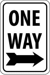 NMC - "One Way", "Right Arrow", 12" Wide x 18" High, Aluminum Parking Lot Traffic Signs - 0.08" Thick, Black on White, Engineer Grade Reflectivity, Rectangle, Post Mount - Caliber Tooling