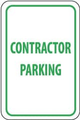 NMC - "Contractor Parking", 12" Wide x 18" High, Aluminum Reserved Parking Signs - 0.04" Thick, Green on White, Rectangle, Wall Mount - Caliber Tooling