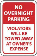 NMC - "No Overnight Parking - Violators Will Be Towed Away at Owner's Expense", 12" Wide x 18" High, Aluminum No Parking & Tow Away Signs - 0.04" Thick, Red on White, Rectangle, Wall Mount - Caliber Tooling