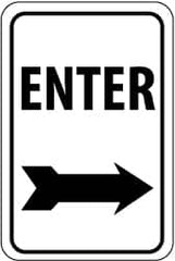 NMC - "Enter", "Right Arrow", 12" Wide x 18" High, Aluminum Parking Lot Traffic Signs - 0.04" Thick, Black on White, Rectangle, Wall Mount - Caliber Tooling