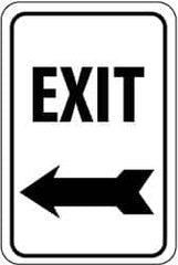 NMC - "Exit", "Left Arrow", 12" Wide x 18" High, Aluminum Parking Lot Traffic Signs - 0.04" Thick, Black on White, Rectangle, Wall Mount - Caliber Tooling