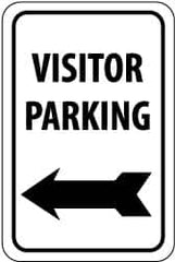 NMC - "Visitor Parking", "Left Arrow", 12" Wide x 18" High, Aluminum Parking Lot Traffic Signs - 0.04" Thick, Black on White, Rectangle, Wall Mount - Caliber Tooling