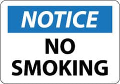 NMC - "Notice - No Smoking", 10" Long x 14" Wide, Pressure-Sensitive Vinyl Safety Sign - Rectangle, 0.004" Thick, Use for Accident Prevention - Caliber Tooling