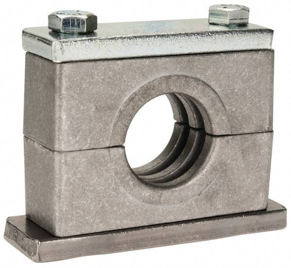 HYDAC - 3.94" Wide x 2.99" High x 1.18" Deep, Aluminum Heavy Duty Vibration-Control Clamp - Carbon Steel Plate, For 1" Pipe, Mount with Weld Plate, Top Plate, Plastic Clamp Pair, Bolts - Caliber Tooling