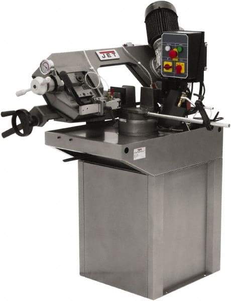 Jet - 7 x 7" Max Capacity, Manual Step Pulley Horizontal Bandsaw - 137 to 275 SFPM Blade Speed, 230 Volts, 45°, 3 Phase - Caliber Tooling