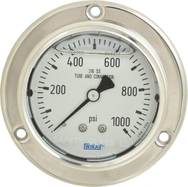 Wika - 2-1/2" Dial, 1/4 Thread, 0-1,000 Scale Range, Pressure Gauge - Lower Back Connection Mount, Accurate to 2-1-2% of Scale - Caliber Tooling