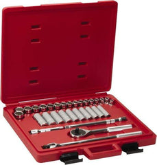 Proto - 31 Piece 1/2" Drive Chrome Finish Deep Well Socket Set - 12 Points, 10mm to 26mm Range, Metric Measurement Standard - Caliber Tooling