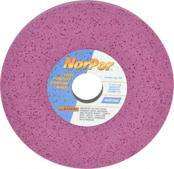 Norton - 7" Diam x 1-1/4" Hole x 1/2" Thick, H Hardness, 60 Grit Surface Grinding Wheel - Aluminum Oxide, Type 1, Medium Grade, 3,600 Max RPM, Vitrified Bond, No Recess - Caliber Tooling