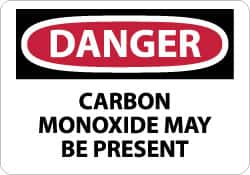 NMC - "Danger - Carbon Monoxide May Be Present", 10" Long x 14" Wide, Pressure-Sensitive Vinyl Safety Sign - Rectangle, 0.004" Thick, Use for Hazardous Materials - Caliber Tooling