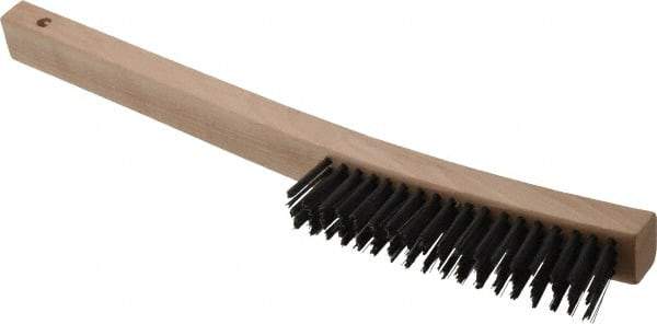 Weiler - 4 Rows x 18 Columns Steel Scratch Brush - 6" Brush Length, 14" OAL, 1-3/16" Trim Length, Wood Curved Handle - Caliber Tooling