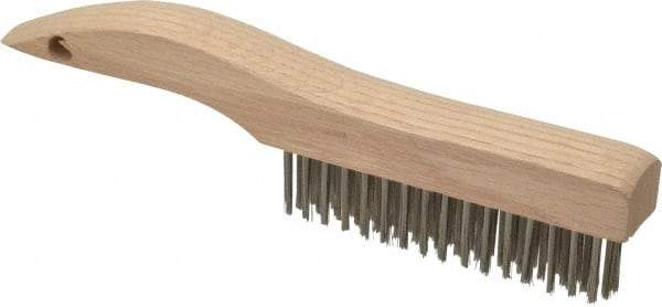 Weiler - 4 Rows x 16 Columns Stainless Steel Scratch Brush - 5" Brush Length, 10" OAL, 1-3/16" Trim Length, Wood Shoe Handle - Caliber Tooling