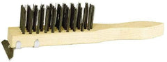 Weiler - 4 Rows x 11 Columns Steel Scratch Brush - 5-1/2" Brush Length, 11-1/2" OAL, 1-1/2" Trim Length, Wood Straight Handle - Caliber Tooling