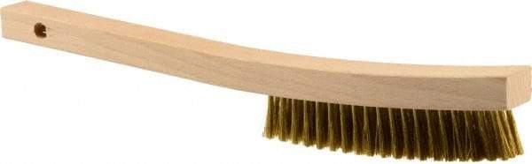 Weiler - 3 Rows x 19 Columns Brass Plater Brush - 5-1/2" Brush Length, 13" OAL, 1" Trim Length, Wood Curved Handle - Caliber Tooling