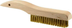 Weiler - 4 Rows x 18 Columns Brass Plater Brush - 5" Brush Length, 10" OAL, 1" Trim Length, Wood Shoe Handle - Caliber Tooling