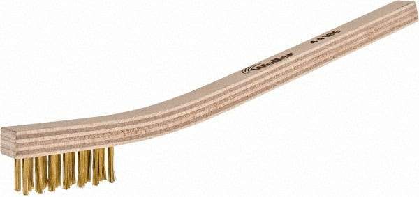 Weiler - 3 Rows x 7 Columns Brass Scratch Brush - 7-1/2" OAL, 1/2" Trim Length, Wood Toothbrush Handle - Caliber Tooling