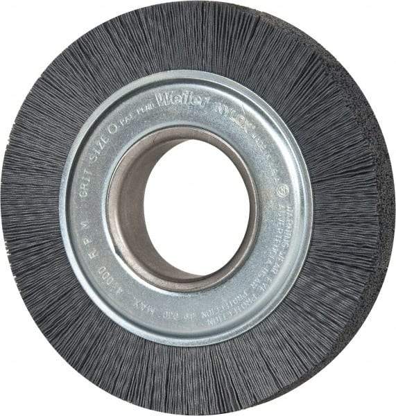 Weiler - 6" OD, 2" Arbor Hole, Crimped Nylon Wheel Brush - 1" Face Width, 1-1/4" Trim Length, 0.022" Filament Diam, 3,600 RPM - Caliber Tooling