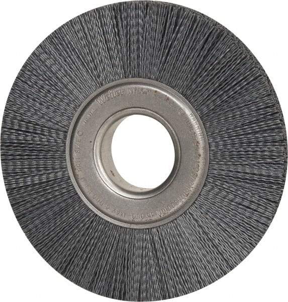 Weiler - 8" OD, 2" Arbor Hole, Crimped Nylon Wheel Brush - 1" Face Width, 2-1/4" Trim Length, 0.035" Filament Diam, 3,600 RPM - Caliber Tooling