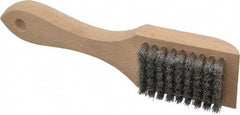 Weiler - 6 Rows x 9 Columns Aluminum Scratch Brush - 6-3/4" OAL, 1/2" Trim Length, Wood Straight Handle - Caliber Tooling