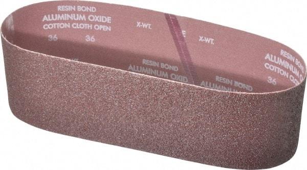 Norton - 4" Wide x 36" OAL, 36 Grit, Aluminum Oxide Abrasive Belt - Aluminum Oxide, Very Coarse, Coated, X Weighted Cloth Backing, Series R228 - Caliber Tooling