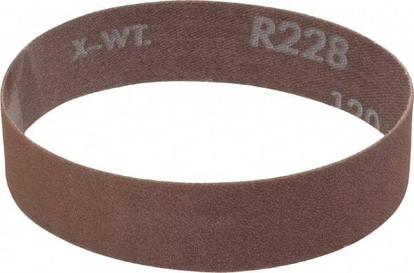 Norton - 1" Wide x 12" OAL, 120 Grit, Aluminum Oxide Abrasive Belt - Aluminum Oxide, Fine, Coated, Series R228 - Caliber Tooling