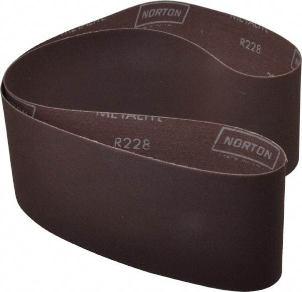 Norton - 4" Wide x 54" OAL, 220 Grit, Aluminum Oxide Abrasive Belt - Aluminum Oxide, Very Fine, Coated, Series R228 - Caliber Tooling