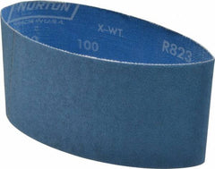 Norton - 3-1/2" Wide x 15-1/2" OAL, 100 Grit, Zirconia Alumina Abrasive Belt - Zirconia Alumina, Fine, Coated, X Weighted Cloth Backing, Series R823 - Caliber Tooling