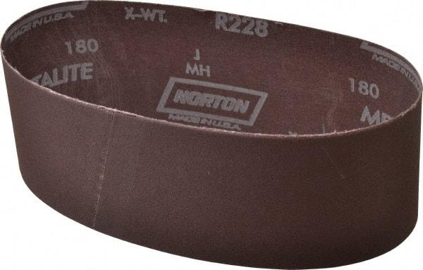 Norton - 3" Wide x 21" OAL, 180 Grit, Aluminum Oxide Abrasive Belt - Aluminum Oxide, Very Fine, Coated, Series R228 - Caliber Tooling