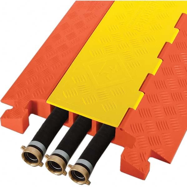 Checkers - 3 Channel, 3-1/4' Long, Yellow/Organge Polyurethane On Floor Cable Cover - Caliber Tooling