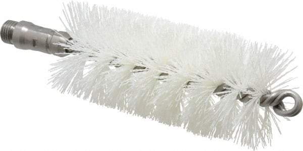 Schaefer Brush - 4-1/2" Long x 2" Diam Nylon Tube Brush - Single Spiral, 7" OAL, 0.022" Filament Diam, 1/4" Shank Diam - Caliber Tooling
