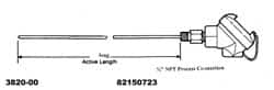 Thermo Electric - -148 to 900°F, 100 OMS Industrial RTD, Thermocouple Probe - 1/2 Inch Hex Mount, 12 Inch Probe Sheath Length, 10 Sec Response Time - Caliber Tooling