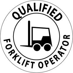 NMC - Qualified Forklift Operator, Hard Hat Label - Black on White, 2" Thick, For Certified Operator - Caliber Tooling